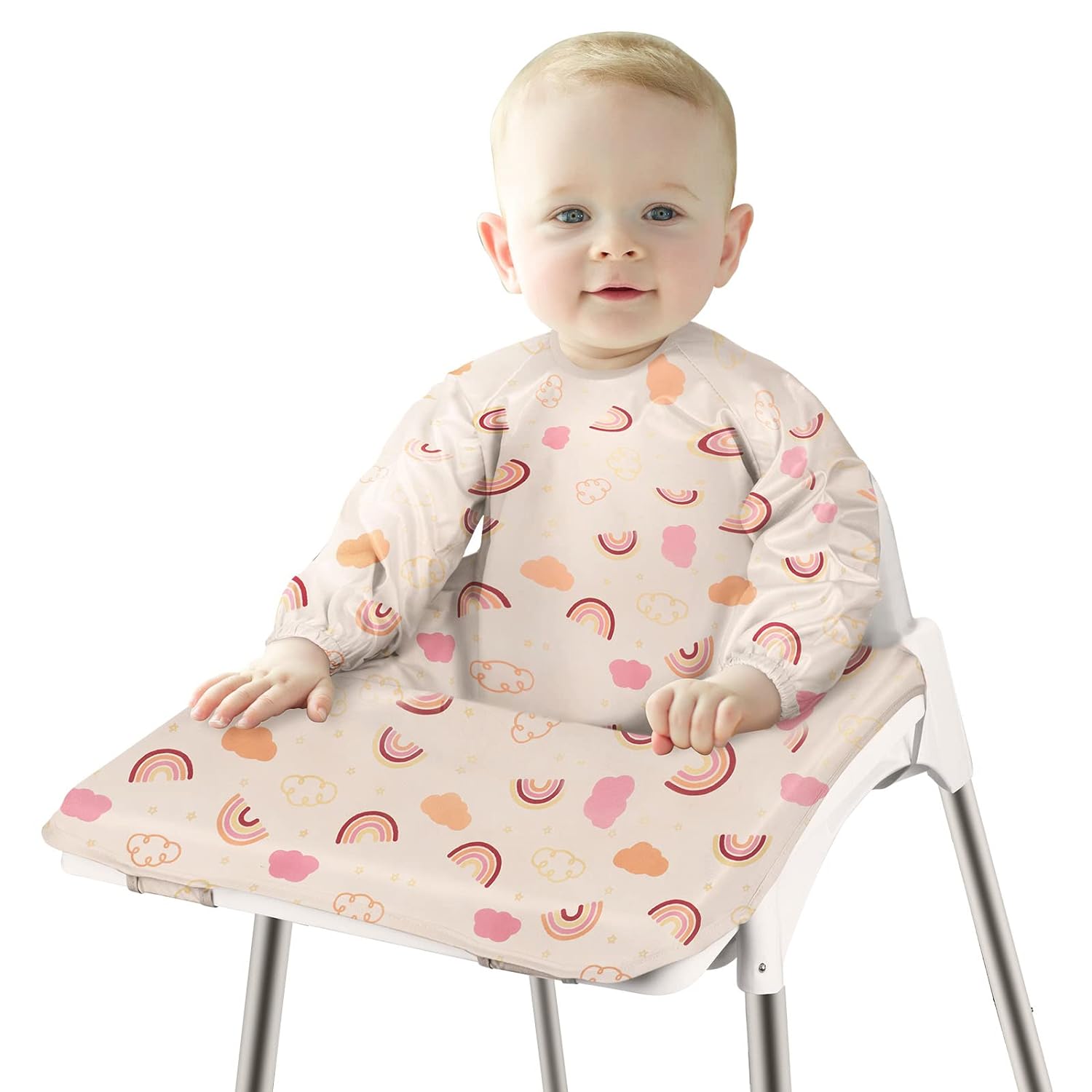 Vicloon Coverall Baby Feeding Bib, Weaning Bib Attaches to Highchair and Table, Long Sleeves Bib with Waterproof, Comfortable,Machine Washable, Baby Bib For 6 Month to 3 Years Old (Pink) - Image 1
